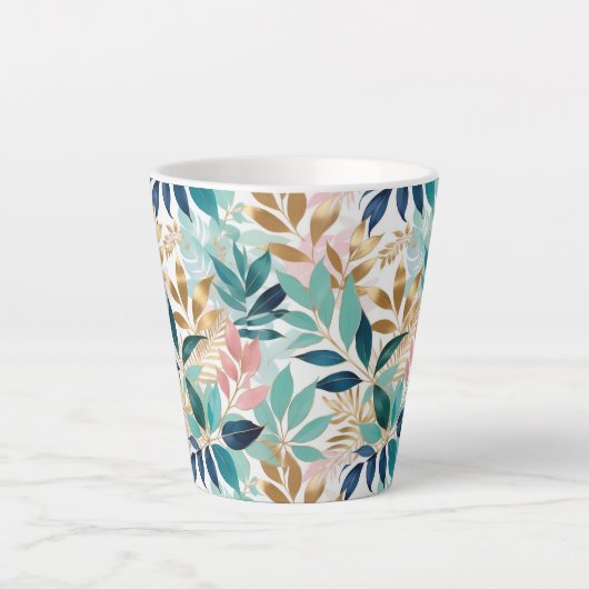 Elegant Leaves Pattern Aqua Pink Faux Gold  Latte Mok (Voorkant)