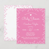 Elegant Leaves Pink Floral Baby shower Invitation (Voorkant / Achterkant)