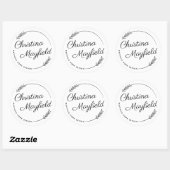 Elegant Leaves Round Personal Name Business Ronde Sticker (Vel)