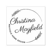 Elegant Leaves Round Personal Name Business Zelfinktende Stempel (Design)