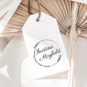 Elegant Leaves Round Personal Name Business Zelfinktende Stempel