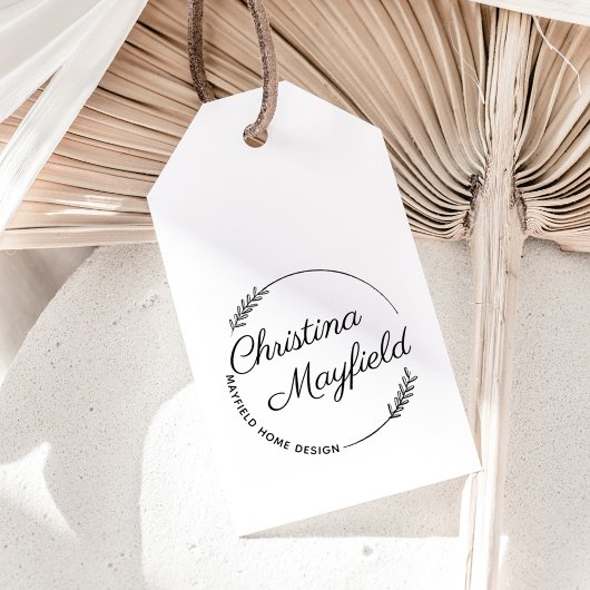 Elegant Leaves Round Personal Name Business Zelfinktende Stempel