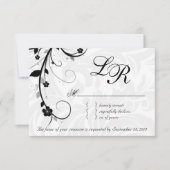 Elegant Leaves RSVP Wedding Reply Card Black White (Voorkant)