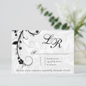 Elegant Leaves RSVP Wedding Reply Card Black White (Staand voorkant)