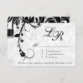 Elegant Leaves RSVP Wedding Reply Card Black White (Voorkant / Achterkant)