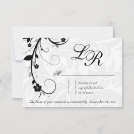 Elegant Leaves RSVP Wedding Reply Card Black White Kaartje