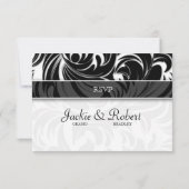 Elegant Leaves RSVP Wedding Reply Card Black White Kaartje (Achterkant)