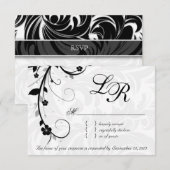 Elegant Leaves RSVP Wedding Reply Card Black White Kaartje (Voorkant / Achterkant)