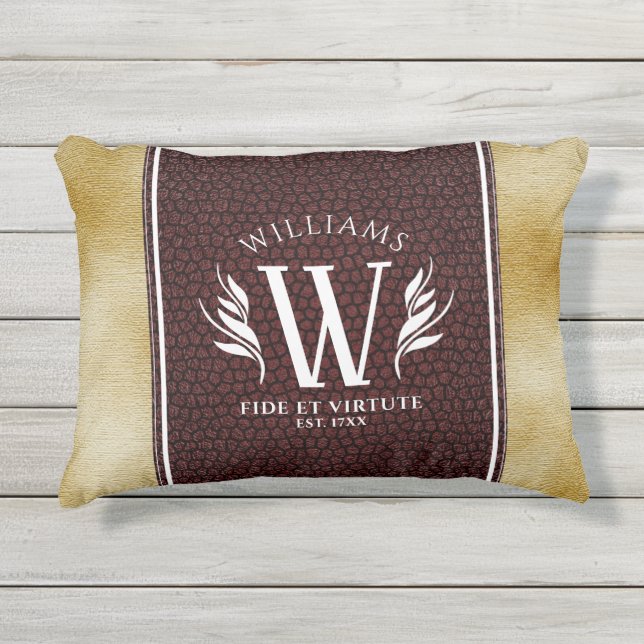 Elegant leder- en  papier — Surname Motto Buitenkussen (Voorkant)