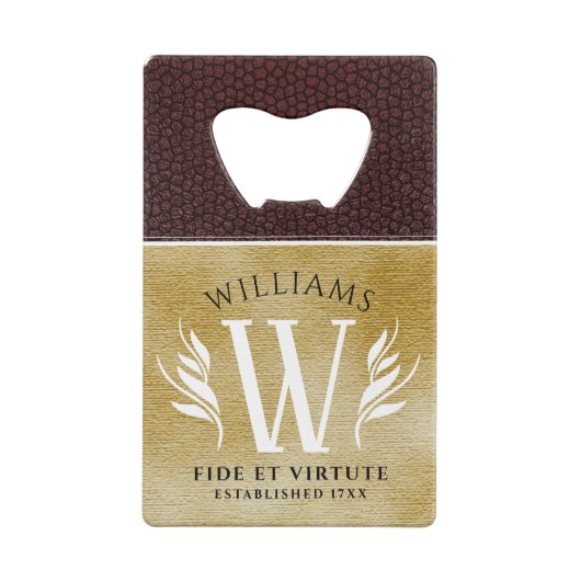 Elegant leder- en  papier — Surname Motto Creditkaart Flessenopener (Achterkant)