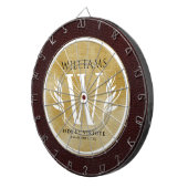 Elegant leder- en  papier — Surname Motto Dartbord (Voorkant Rechts)