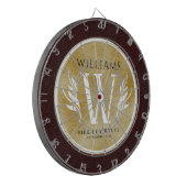 Elegant leder- en  papier — Surname Motto Dartbord (Voorkant Links)