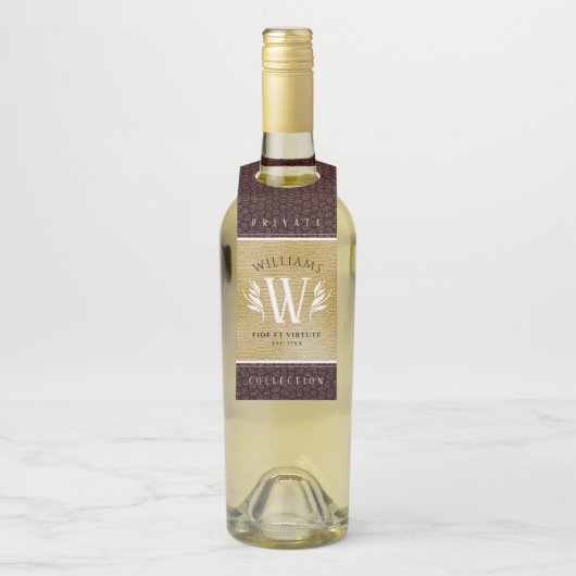 Elegant leder- en papier — Surname Motto Flessenhanger (Op fles)