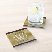 Elegant leder- en papier — Surname Motto Glazen Onderzetter (Schuin)