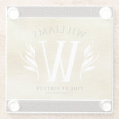 Elegant leder- en  papier — Surname Motto Glazen Onderzetter (Achterkant)