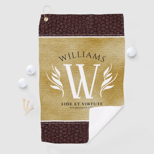 Elegant leder- en  papier — Surname Motto Golfhanddoek (Insitu)
