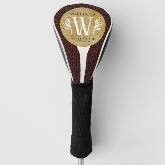 Elegant leder- en  papier — Surname Motto Golfheadcover (Voorkant)