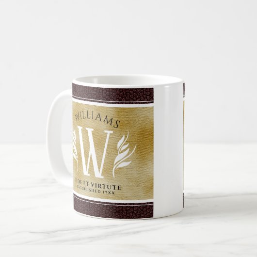 Elegant leder- en  papier — Surname Motto Koffiemok (Voorkant links)