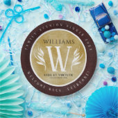 Elegant leder- en papier — Surname Motto Papieren Bordje (Feest)