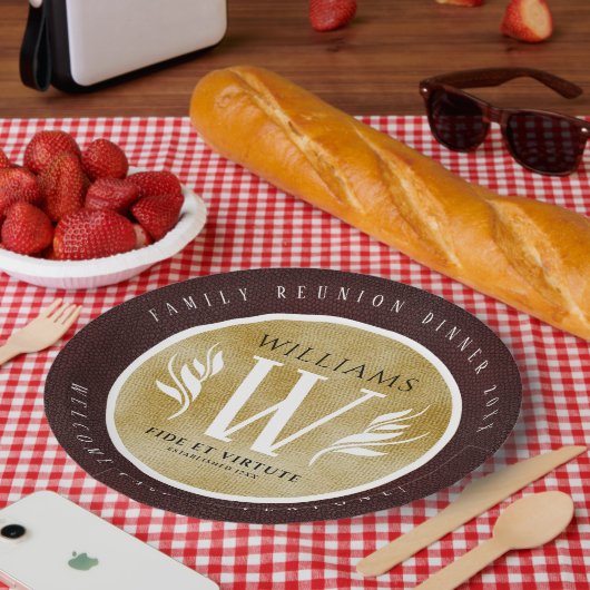 Elegant leder- en  papier — Surname Motto Papieren Bordje (Picknick)