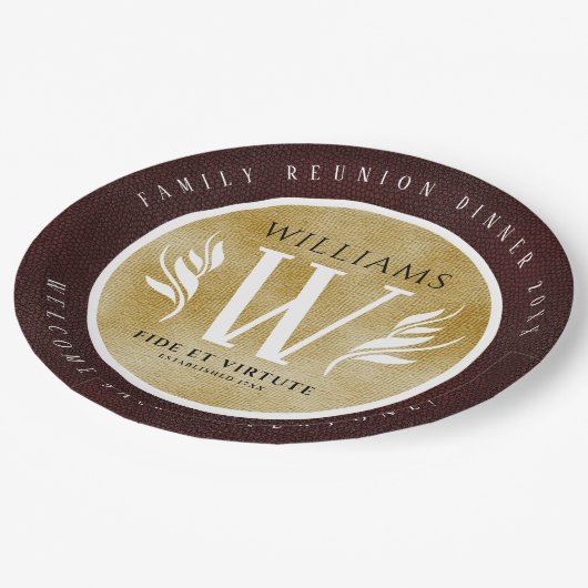 Elegant leder- en  papier — Surname Motto Papieren Bordje (Gekanteld)