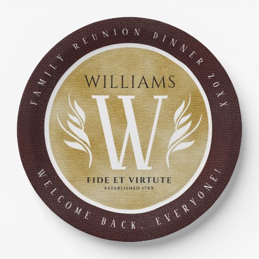 Elegant leder- en  papier — Surname Motto Papieren Bordje (Voorkant)