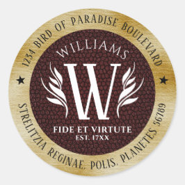 Elegant leder- en  papier — Surname Motto Ronde Sticker