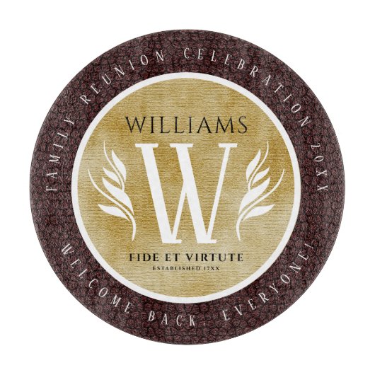 Elegant leder- en  papier — Surname Motto Snijplank (Voorkant)