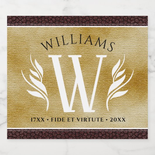 Elegant leder- en papier — Surname Motto Sparkling Wijnetiket (Enkel label)
