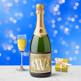 Elegant leder- en  papier — Surname Motto Sparkling Wijnetiket