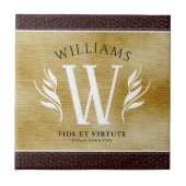 Elegant leder- en  papier — Surname Motto Tegeltje (Voorkant)