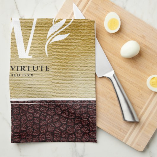 Elegant leder- en papier — Surname Motto Theedoek (Quarter Fold)