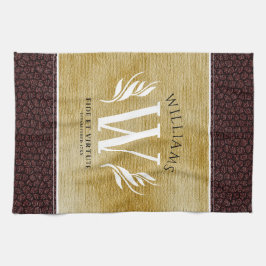 Elegant leder- en  papier — Surname Motto Theedoek