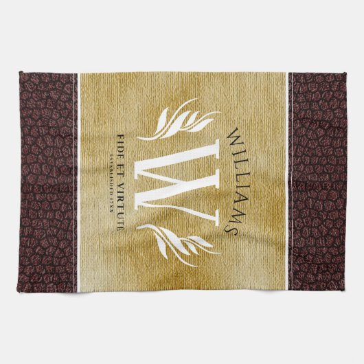 Elegant leder- en papier — Surname Motto Theedoek (Horizontaal)