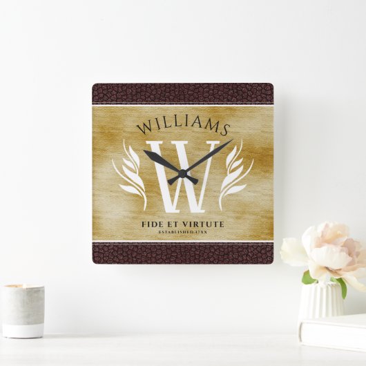 Elegant leder- en  papier — Surname Motto Vierkante Klok (Huis)