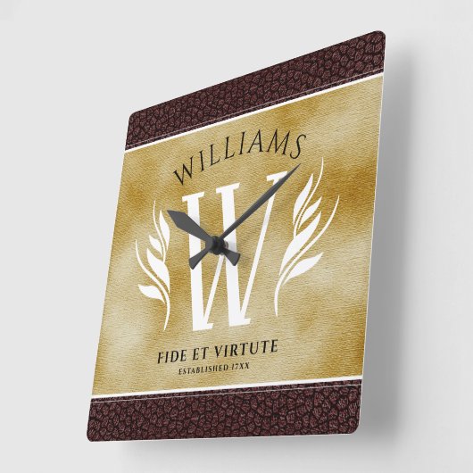 Elegant leder- en  papier — Surname Motto Vierkante Klok (Hoek)