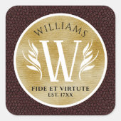 Elegant leder- en  papier — Surname Motto Vierkante Sticker (Voorkant)