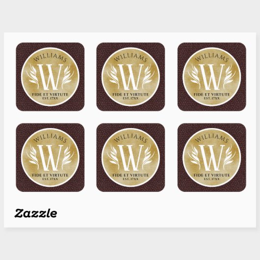 Elegant leder- en  papier — Surname Motto Vierkante Sticker (Vel)