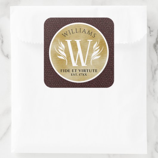Elegant leder- en  papier — Surname Motto Vierkante Sticker (Tas)