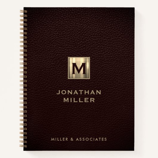 Elegant leder Gold Initiaal Logo Notitieboek (Voorkant)