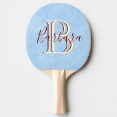 Elegant leder Kijk Blauw 3 kleurenmonogram I naam Tafeltennisbatje (Voorkant)
