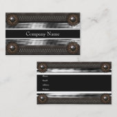 Elegant lederen bruin metaal zilver visitekaartje (Voorkant / Achterkant)