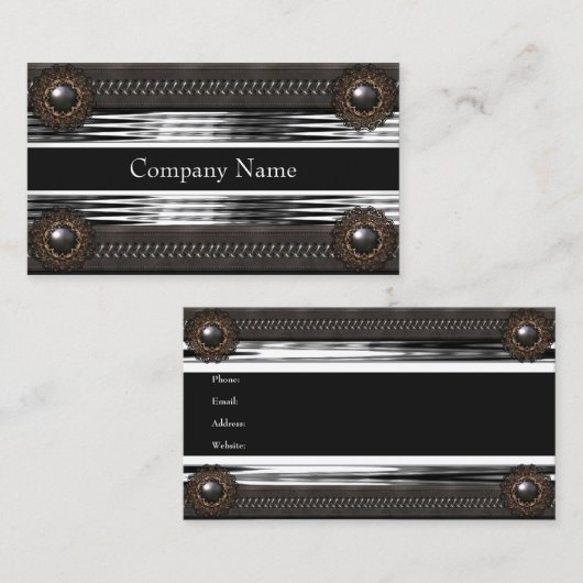 Elegant lederen bruin metaal zilver visitekaartje (Voorkant / Achterkant)