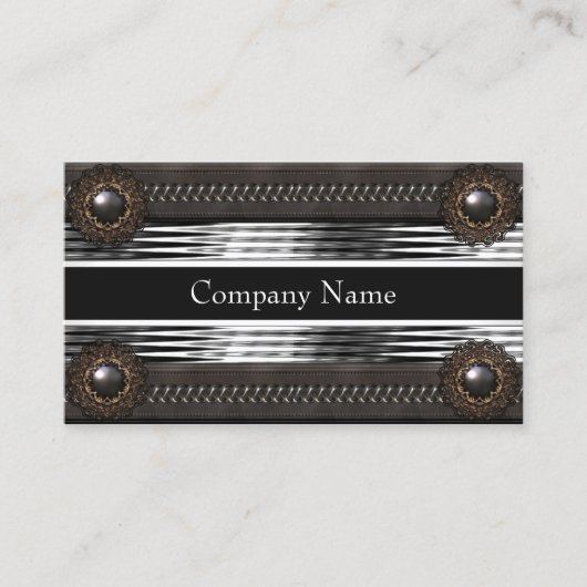 Elegant lederen bruin metaal zilver visitekaartje (Voorkant)