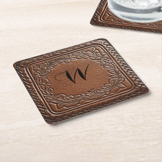 Elegant lederen look Westerne stijl Kartonnen Onderzetters (Schuin)