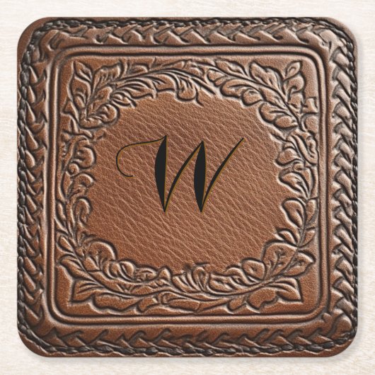 Elegant lederen look Westerne stijl Kartonnen Onderzetters (Voorkant)