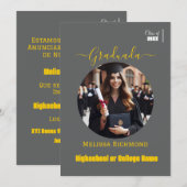 Elegant leisteen grijs foto Spaans afgestudeerd Aankondiging (Voorkant / Achterkant)