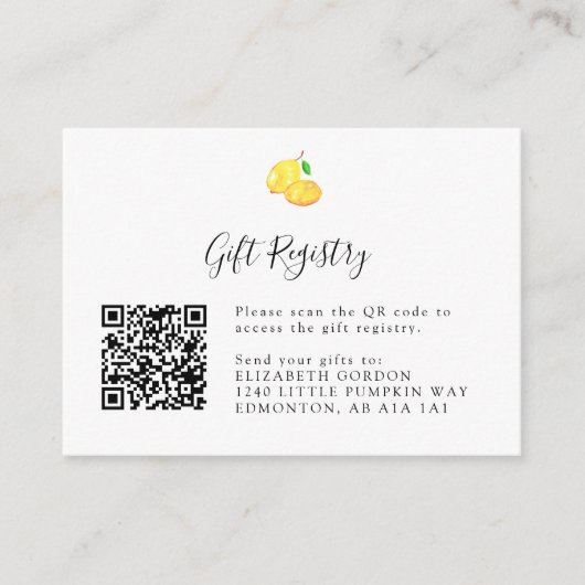 Elegant Lemon Baby shower Cadeaus QR-code en Informatiekaartje (Voorkant)