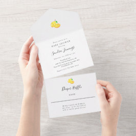 Elegant Lemon Baby shower Diaper Raffle Simple All In One Uitnodiging
