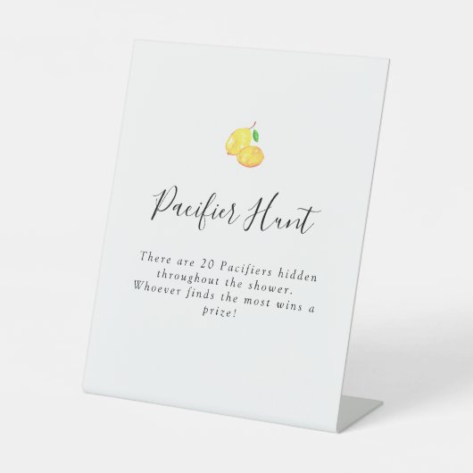 Elegant Lemon Baby shower Fopspeen Hunt Spel Reclamebord Met Voetstuk (Voorkant)